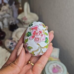 Cloisinne Floral Egg with Pink and Green Accents